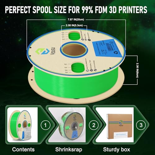Image of YOUSU Glow in The Dark Light Green PLA Filament 1.75mm, Luminous PLA 3D Printer Filament, Dimensional Accuracy + /- 0.03mm, 1kg(2.2lbs) Spool, Fit for Most 3D Printer