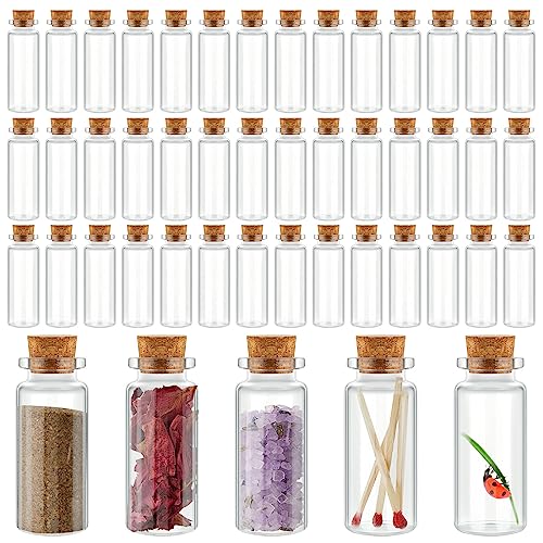 Bokon 48 Pcs 40 ml Small Glass Bottles with Cork Mini Glass Vials with Wood Cork Stoppers Small Glass Jars Decorative Potion Bottles Wishing Message Bottle for Baby Shower DIY Craft Party Favor