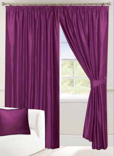 Textiles Direct Allure Mulberry, Seda sintética Cortinas par 46 x 54 Incluye Tie.