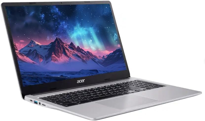acer 15.6” FHD Chromebook Laptop, 4GB RAM 576GB Storage (64GB eMMC+512GB SD Card), Dual-Core Intel Celeron Processor, Chrome OS, WiFi-6, USB-Type C, Long Battery Life, PLUSERA Earphones, Silver