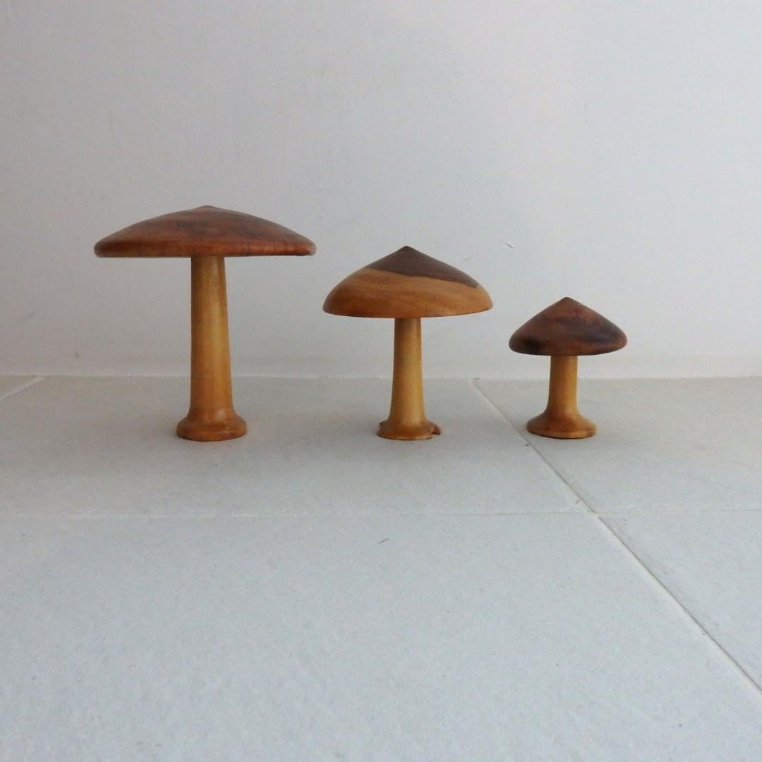 Amazon.co.jp: ヴィンテージ きのこ 木製 置物 3個セット 木彫り