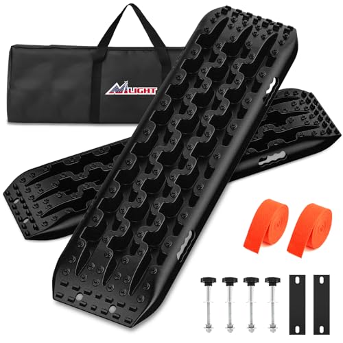 Image of Nilight Recovery Off-road Traction Boards Emergency Tire Ladder Mats For 4WD 4X4 Mud Sand Snow with 2PCS Mounting kit Zipper Bag 2 leashes (Black)