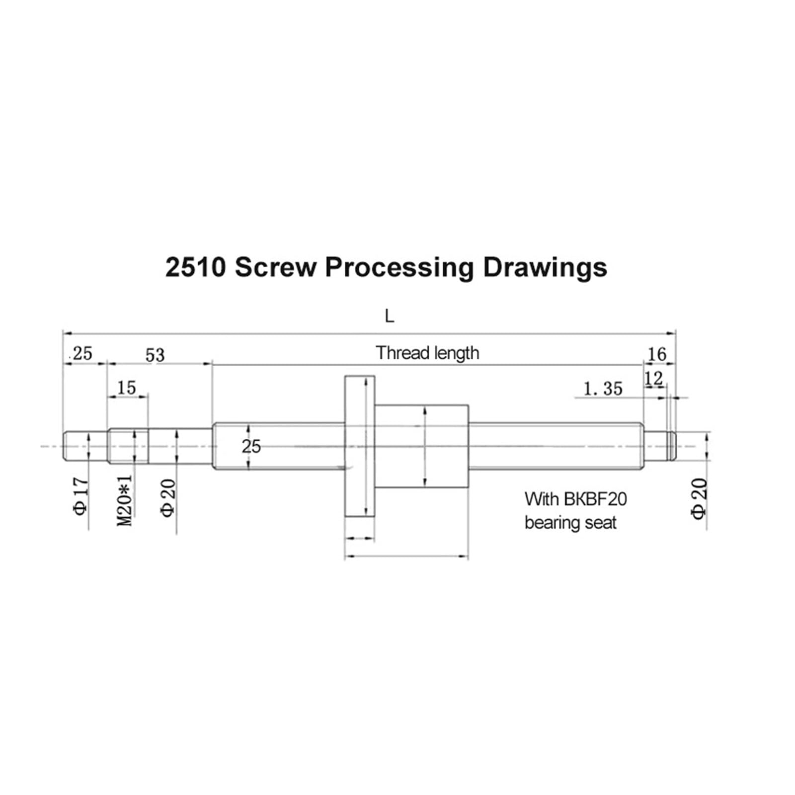 Metal Ball Screw nut 2510 Ball Screw 200mm-1000mm Ball Nut with Flange BK/BF20 XZY Machine Tool End Face is CNC Parts Processing(350mm)