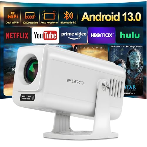 Image of WZATCO Yuva Go Pro Native 1080P Android 13.0 Smart Projector, Auto 4D Keystone, 4X Brighter, 4K HDR Support, Rotatable Design, WiFi 6 & BT, Screen Mirroring, ARC, White