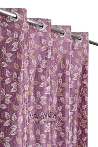 Image of Leaves Curtain Panel for Door 7 ft Set of 2 Window Curtains for Living Room | Premium Floral Curtain Panel | Pink Color Curtain 7 feet