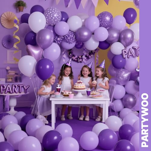 Image of PartyWoo Purple Balloons 65pcs 12 Inch Light Pastel Dark Metallic Purple Lilac Lavender Confetti Balloons for Graduation Baby Shower Birthday Wedding Anniversary Butterfly Princess Party Decorations