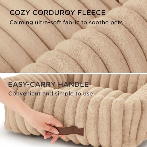 Image of Bedsure ComfyFleece Dog Beds Large Sized Dog Washable,40in Sandy Beige | Furry Big Rectangle XL Pet Beds,Cute Aesthetic,Orthopedic Corduroy Fleece,Removable Zipper Cover,Non-Slip Bottom,Up To 75 Lbs