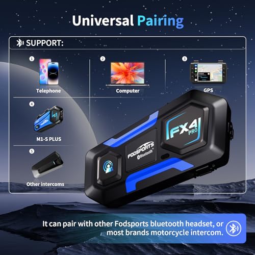 Fodsports FX4 PRO 1200M Helmet Intercom,4 Riders Motorcycle Bluetooth Headset,Universal Bluetooth Helmet Headset,Helmet Communication System Fm/Hard &Soft Mic/1Pack thumb #7