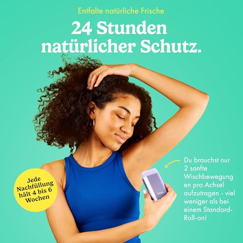 Wild - Natürliches nachfüllbares Deo - Aluminiumsalzfrei - Lilafarbener Deobehälter mit Nachfüll-Sortenpaket - Enthält Fresh Cotton & Sea Salt, Cherry Blossom, Coconut & Vanilla Düfte - Vegan