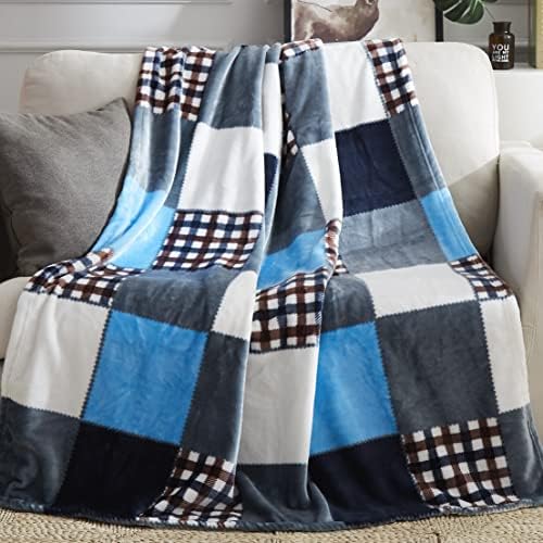Tache Blue Lake Farmhouse Super Soft Micro Fleece Plaid Patchwork Plush Lightweight Dual-Sided Decorative Couch, Sofa, Travel, Lap, Bed Throw Blanket, 63x87, Twin Size