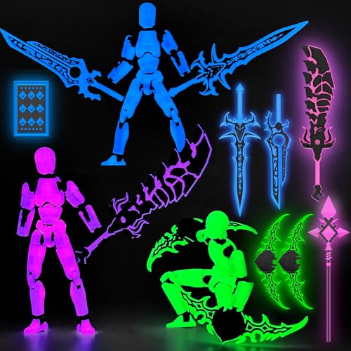 Glowing Titan 13 Action Figure Set Already Assembled, T13 3D Printed Action Figures with Weapons Accessories T 13 Lucky Robo Dummy Nova 13 Action Figures, Figura de acción t13 (3-Colors-A)