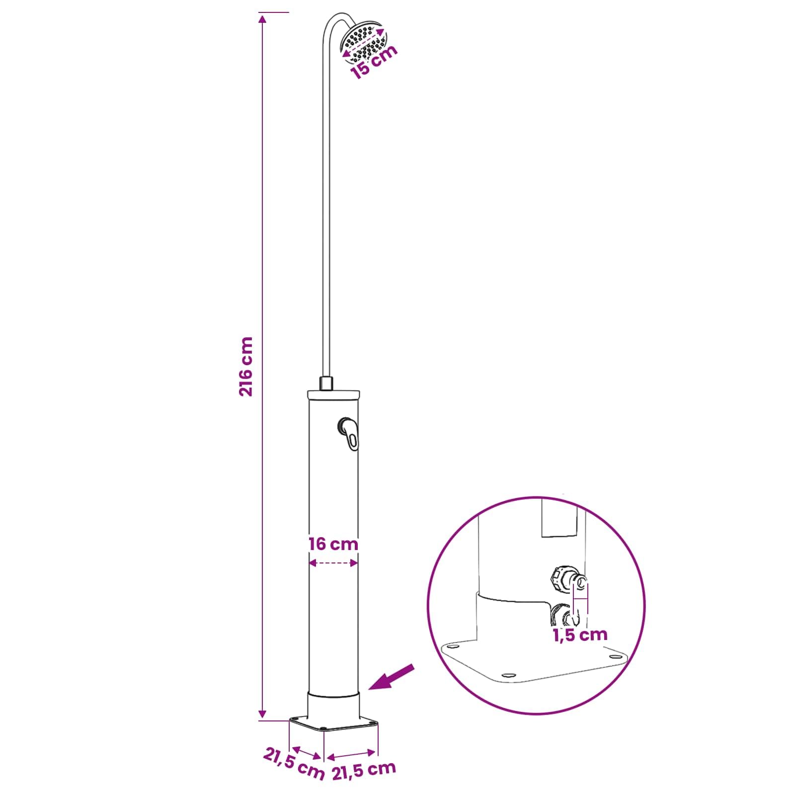 vidaXL Doccia Solare con Testa Doccia 20 l PVC, ABS, Lega di zinco