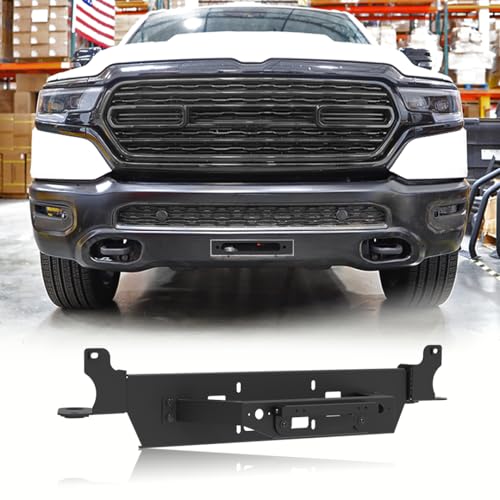 I1MOTOR Front Hidden Winch Plate for 2019-2024 Dodge RAM 1500 [Excluded EcoDiesel, Rebel, TRX & Ram 1500 Classic Models] with Flip-up Licence Plate Mounting Bracket, Multiple Size Winches