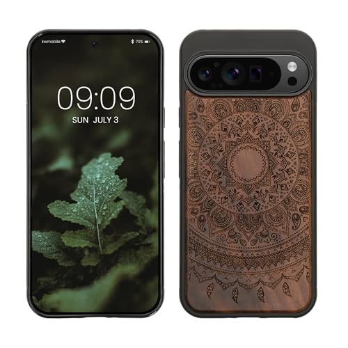 kwmobile Wood Case Compatible with Google Pixel 9 Pro XL Case - Cover - Indian Sun Dark Brown