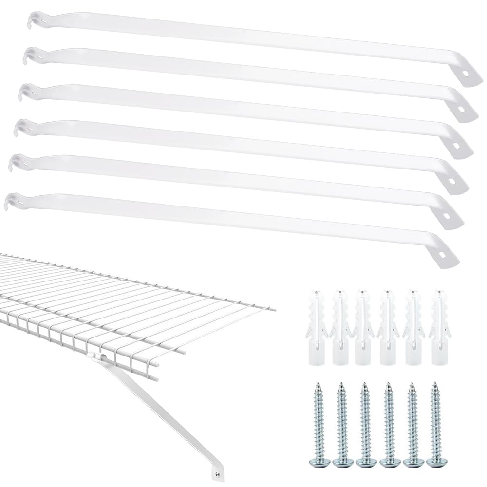 FDKYOEK 6 PCS Wire Shelf Brackets, 17 Inch Long Closet Shelf Brackets with Screws, Metal Support Bracket for Wire Closet Shelving, Heavy Duty