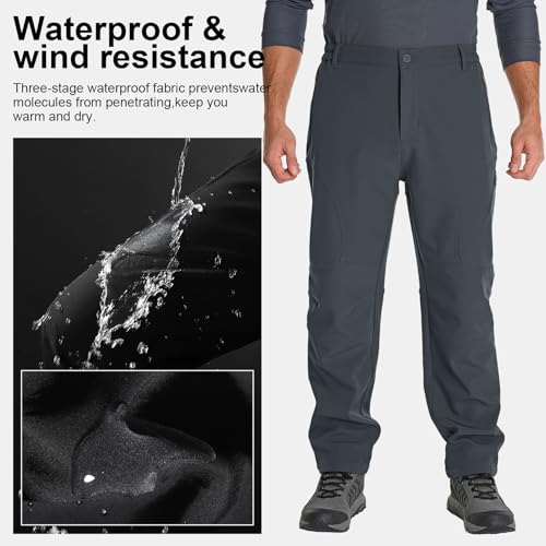 Mens Hiking Pants Water Repellent Outdoor Snow Skiing Camping Fleece Lined Insulated Winter Pants3