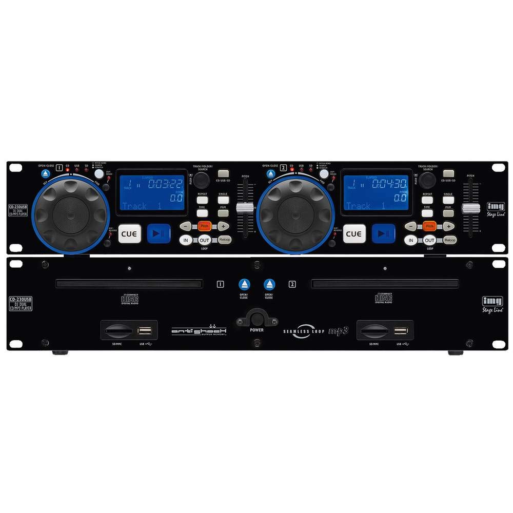 IMG STAGELINE CD-230USB DJ Dual-CD und MP3-Spieler mit USB 2.0-Schnittstelle, Cinch-Anschlüsse und SD/MMC Card-Slot, in Schwarz