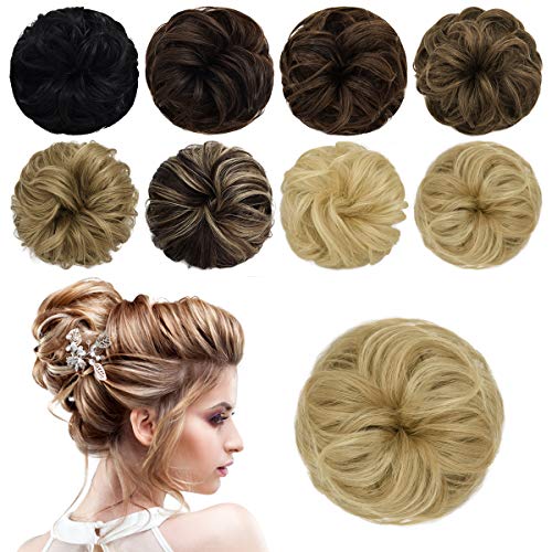 100% Human Hair Messy Bun Scrunchie Real Hair Messy Bun Pieces Wavy Curly Chignon Updo Extensions Hairpieces for Women