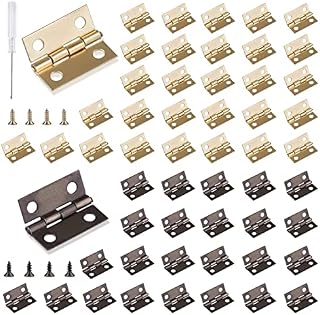 Roosea 60 Pcs Antique Mini Hinges 15*18 mm Small Hinges for Dolls House with 240 Screws and Screwdriver for DIY Crafts Wooden Box Toys Cabinet Drawer