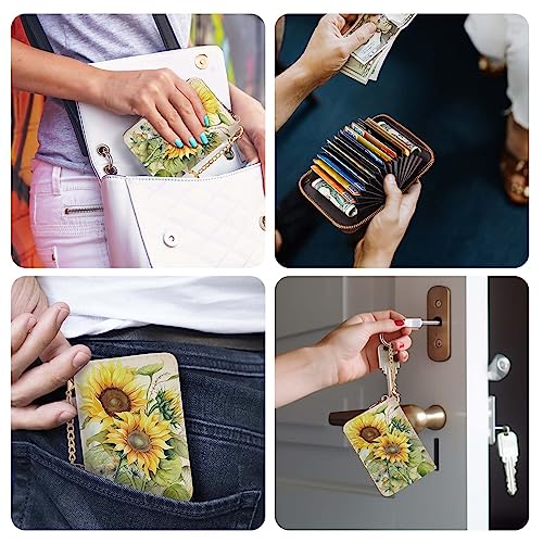 Image of Yonlevres Sunflower Credit Card Holder Small Wallets Woman, RFID Wallet Women Card Holder Travel, Cute Funny Card Case PU Leather RFID Blocking Card Organizer Gifts Girls