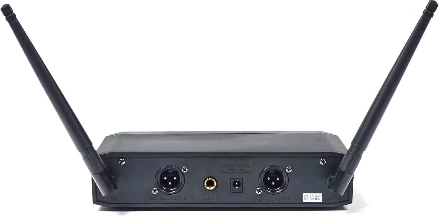 WOODBRASS Microfono senza fili sistema 2 x micro UHF multi frequenza, portatile microfono a mano per karaoke, professionisti, dj, animazione, matrimonio, conferenza (UHF-2M-MULTI)