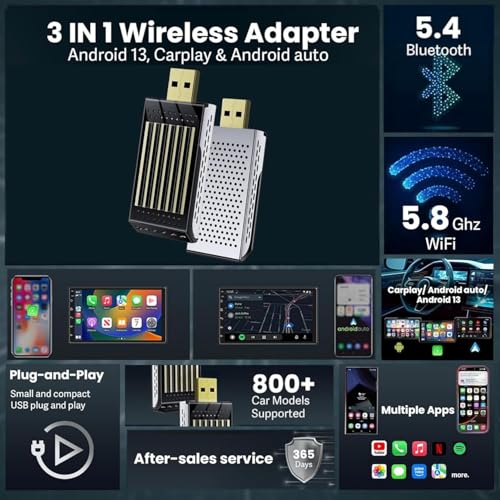 Image of Carlizem Carlizem Wireless AI Car Box 3-in-1 Wireless CarPlay & Android Auto with YouTube /Netflix /Prime /Hotstar 4GB RAM 32GB Storage Cortex-M3 Processor Android 13 BT 5.4 GMS Certified Plug & Play