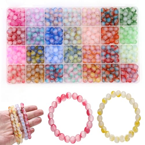 Qtuie Abalorios para Hacer Pulseras 8mm Cuentas de Vidrio Cuentas de Abalorios Cristal para Pulseras Bolitas Pulsera Kit de Pulseras Bolas para DIY Pulseras Collares Bisutería Adulto Niñas (700Pcs-2)
