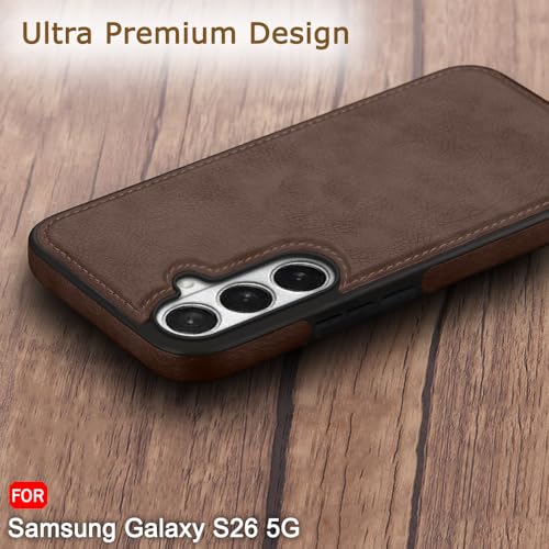 Image of TheGiftKart Genuine Leather Finish Back Cover Case for Samsung Galaxy S26 5G | Shockproof Design | Camera & Screen Protection | Stunning Minimalist Design Back Case Cover (Faux Leather & PC, Brown)