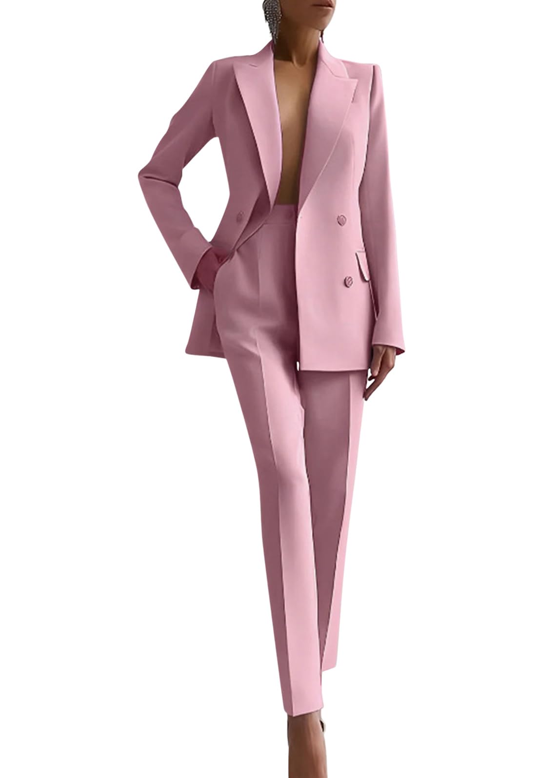 Tailleur Femme 2 Pièces Chic et Elegant Blazer Veste à Manches Longues Slim Fit Formel Bureau Travail Pantalon Costumes Revers Manteau Ensemble Blazer OL Tailleur