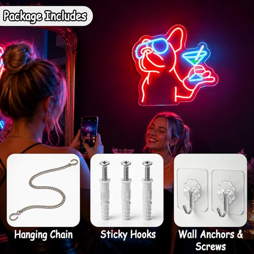 Image of Red&Blue Neon Sign Led Neon Lights Signs for Wall Decor USB Powered Led Signs for Room Decoration-Cocktail Dog