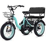 KAKIGO Electric Tricycle for Adults,Peak 1350W Motor Etrike,48V15.6Ah Ebike,20'x4'Fat Tire Aluminum Folding Electric Trike,3-Wheel Electric Bike,20MPH,Front&Rear Basket&Differential （Blue Standards）