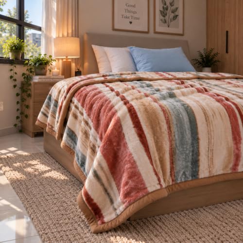 Image of ABRAZO Dreamy Wrap Mink Blanket for Double Bed | 570 GSM 3 Kg Single Ply | Ultra Soft Warm Blanket for Winter & AC Room | Quilt /Comforter /Dohar | 220 x 240 Cm