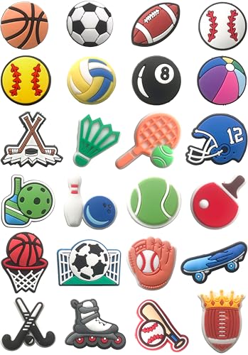 Sports Shoe Charms for Boys and Girls - 24 PCS Shoe Decoration Pins - Clog Accessories - Party Favors - Holiday Gifts