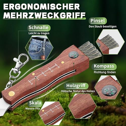 Foto von DRGSKL Tragbares Pilzmesser Set Taschen-Klappmesser mit Bürste und Schwarz Tasche für Garten Outdoor Ernte Geschenk