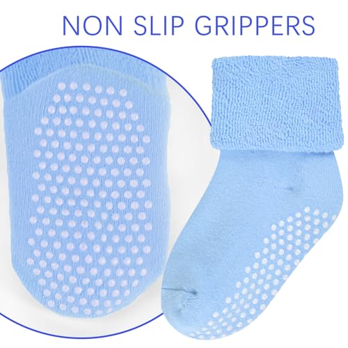 Toddler Socks with Grips Baby Non Slip Socks Turn Cuff Cotton Warm Ankle Crew Socks with Grippers 12 Pairs2