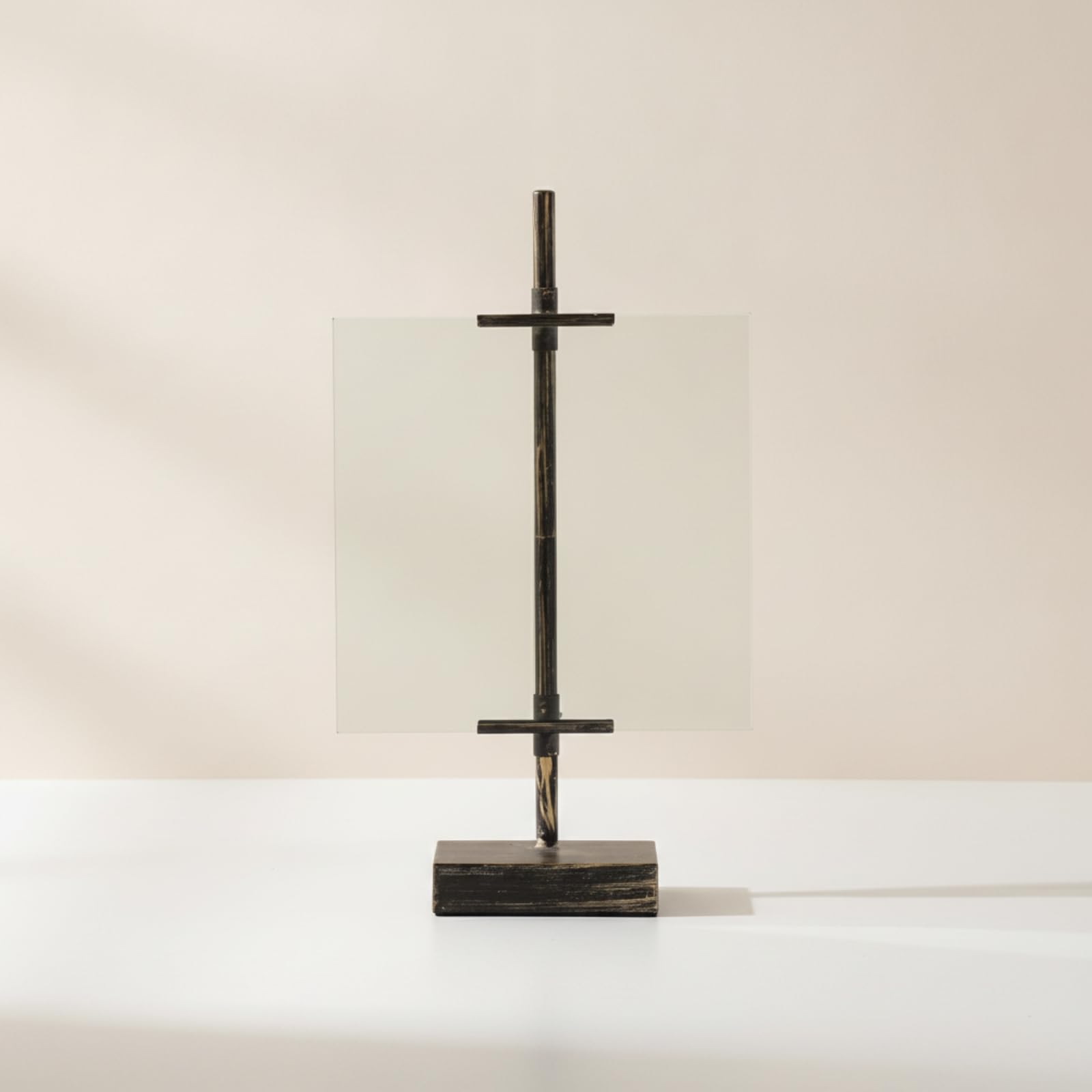 Photo Display Stand Cornice Tavolo per Esposizione Foto Supporto Verticale Telaio Acrilico Base in Legno Massello con Asta in Ferro Stile Rustico