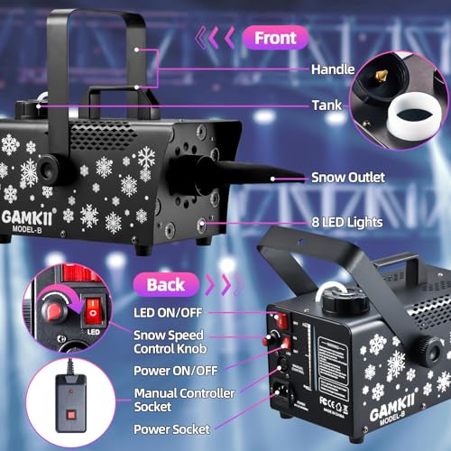 800w snow machine speed control snow maker with 8 led lights amp 13 lighting color amp 4 lighting mode snowflake making machine for outdoor backyard christmas wedding party and stage
