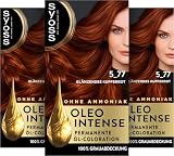 Syoss Oleo Intense Öl-Coloration 5-77 Glänzendes Kupferrot (3x 130 ml), dauerhafte Haarfarbe mit pflegendem Öl schützt vor Haarschäden, für 100% Grauabdeckung, Coloration ohne Ammoniak