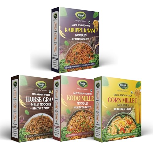 Image of Thanjai Natural Noodles 180 Grams X 4 Varieties (720 Grams) of Homemade Natural Karuppu Kavuni | Corn | Horsegram and Kodo Millets Noodles (No Preservatives, No Chemicals, No Artificial Extract)