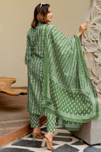 Image of MIRCHI FASHION Pure Cotton Women Straight Printed Kurti Set with Dupatta & Pant