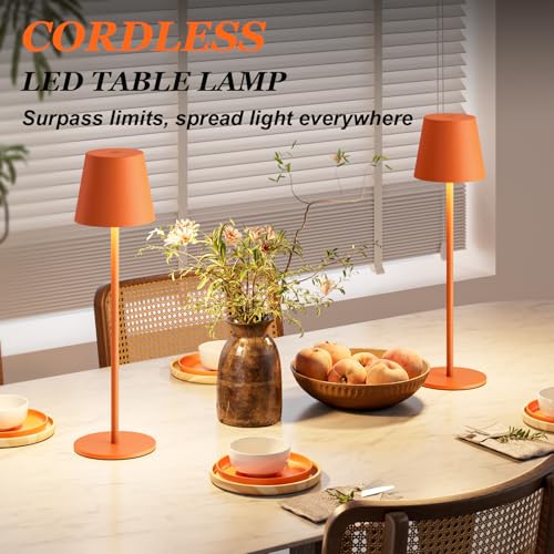 Image of Kakanuo Cordless Table Lamp Rechargeable Orange - KK 2 Pack 5000mAH Battery Operated Lamp for Counter, 3 Color Stepless Dimming Wireless Lamp for Dining Kitchen, Outdoor Patio, Touch Control