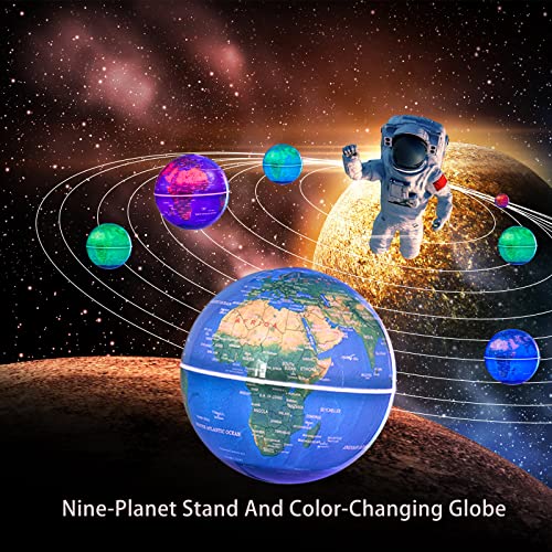 Magnetic Levitation Floating Rotating 3in Globe With Colored Lamp For Men Boss Cool Office Decor Gifts Or Kids Desk Toys,Nine planetary solar systems astronomy educational cosmic earth globe
