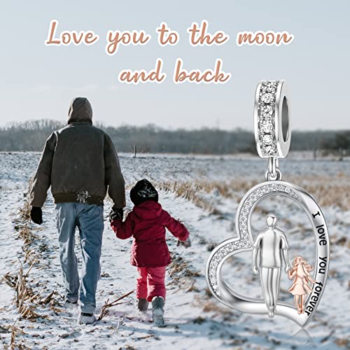 Image of PROESS Father Mother Daughter Charm fit Charms Bracelet Sterling Silver Charms for Bracelets Birthday Valentines Day Gifts for Daughter Mother Lover