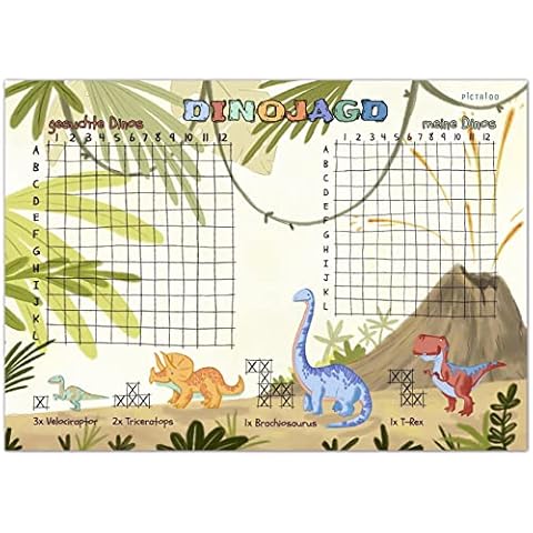 Dino Hunting Game Pad Set, Stone Age Ships, Fleet Maneuver with 50 Sheets per Pad, DIN A5, Travel Game for Travel, for Boys Girls Adults, Family Game German (Set of 2) Cover