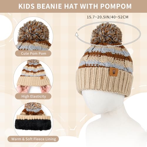 Image of Boys Winter Hat Scarf and Gloves Set for Kids Warm Knitted Hat Mittens and Fleece Neck Warmer Scarf Set for Boys Girls 3pcs