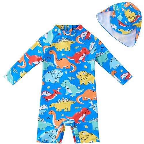 Image of UMELOK Baby Boys UPF 50+ Sun Protection One Piece Rashguard Swimsuit with Snap Bottom