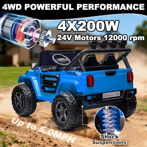 Image of NEWQIDA 24V Ride on Toys for Big Kids Battery Powered Electric Vehicles 2 Seater Electric Car with Remote Control 4x4 Ride on Truck Car for Kids Toddlers, EVA Tires, Spring Suspension, Music, Blue