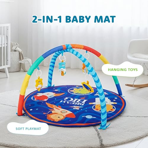 Image of Amazon Brand - Supples Baby Play Gym Mat | Activity Play Gym with Hanging Toys | 2-in-1 Baby Mat for 2+ Months | Astronaut Print | Multicolor | Soft Baby Bedding