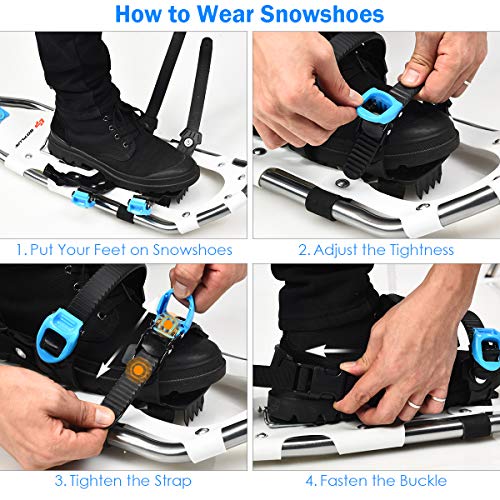 Goplus 21"/25"/30" Snowshoes For Men And Women, Lightweight Aluminum Alloy All Terrain Snow Shoes With Adjustable Ratchet Bindings With Carrying Tote Bag (White, 21") #TOP3
