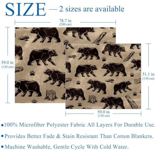 Couverture douce microfibre premium ours grizzly, jeté de lit exclusif